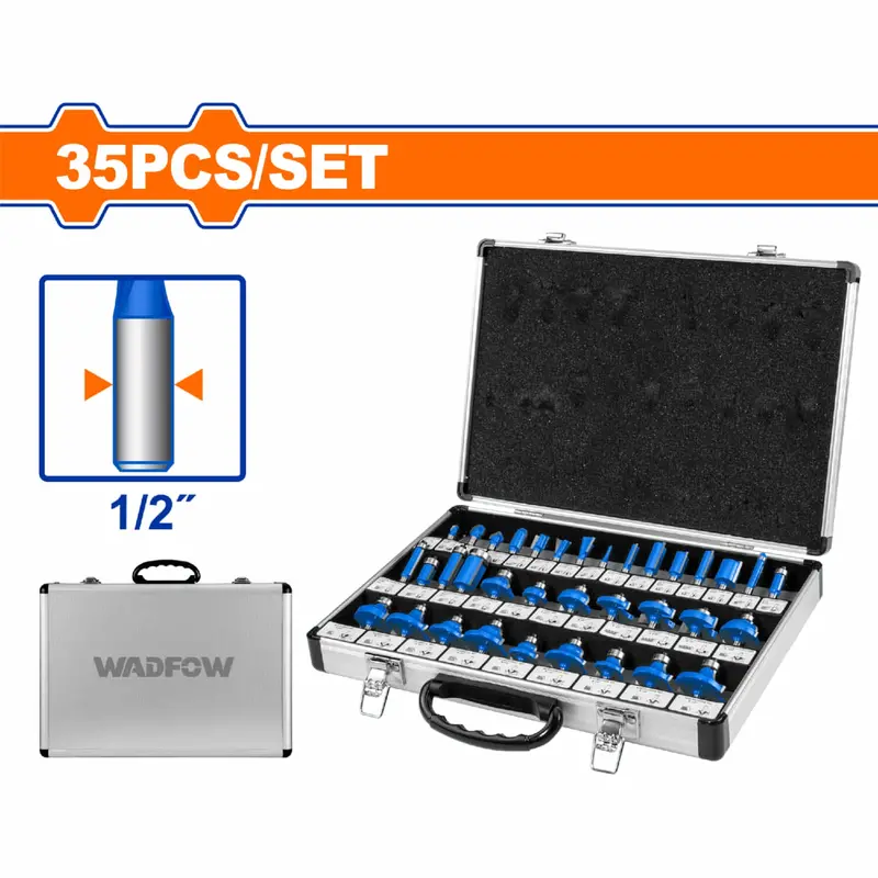 35-Piece Router Bit Set – 1/2" Shank, Includes Straight Bits In Multiple Sizes (1/8" To 3/4") 1