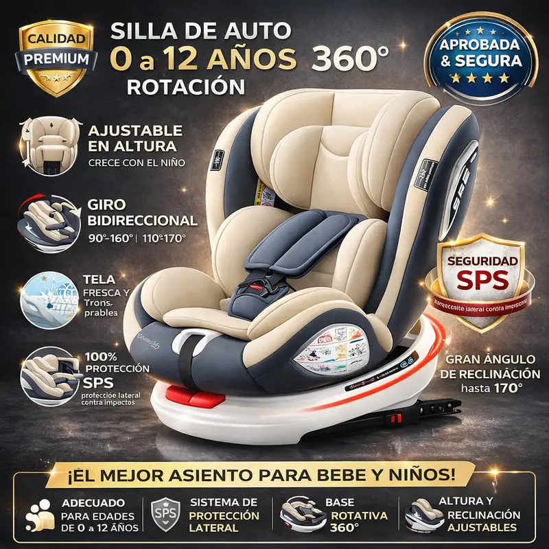 360° Rotating Isofix Car Seat – Fully Reclinable (Up To 170°), Convertible Infant-To-Booster Seat (Ages 0–12) 1