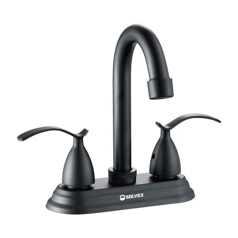 4-Inch Elegant Black Bathroom Faucet Set: Single-Hole Widespread Mixer With Lever Handles And Cover Plate 2