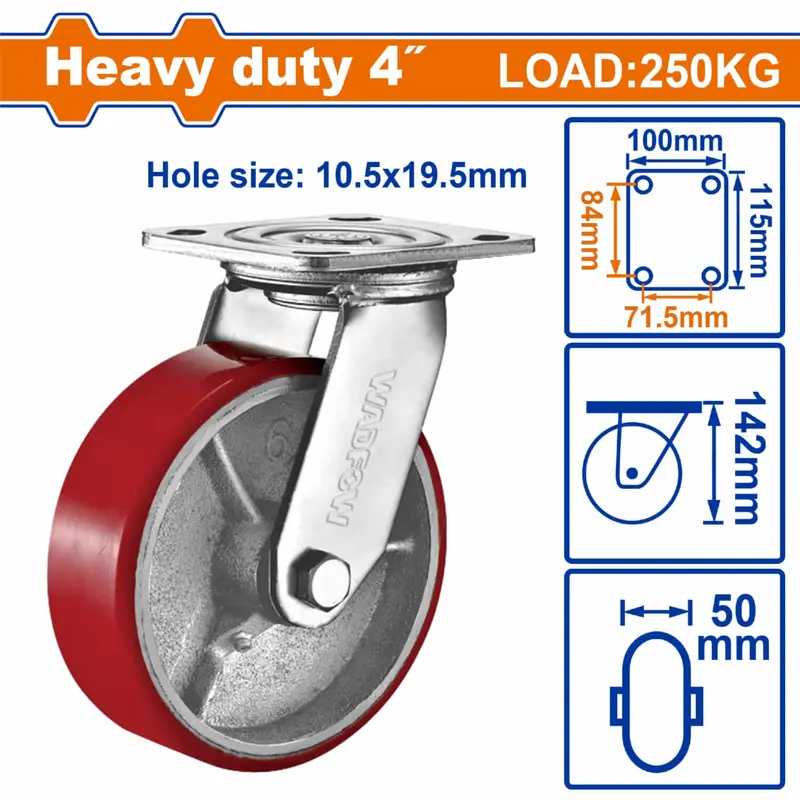 4-Inch Heavy-Duty Swivel Caster – 250Kg Load Capacity, Red Steel-And-Plastic Housing 1