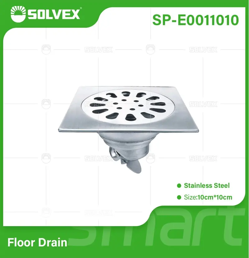 4-Inch Square Shower Floor Drain – 10X10Cm Stainless Steel With Brushed Grate 1