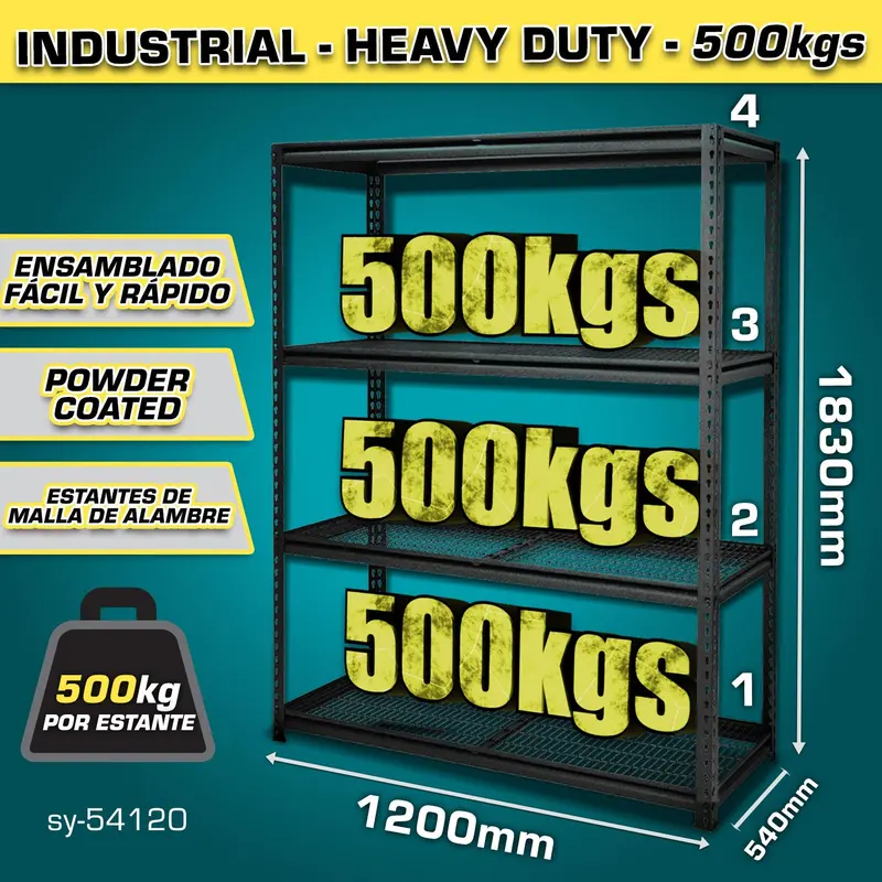 4-Level Adjustable Warehouse Rack – 540 × 1200 × 1830 Mm, 500 Kg Capacity Per Shelf 1