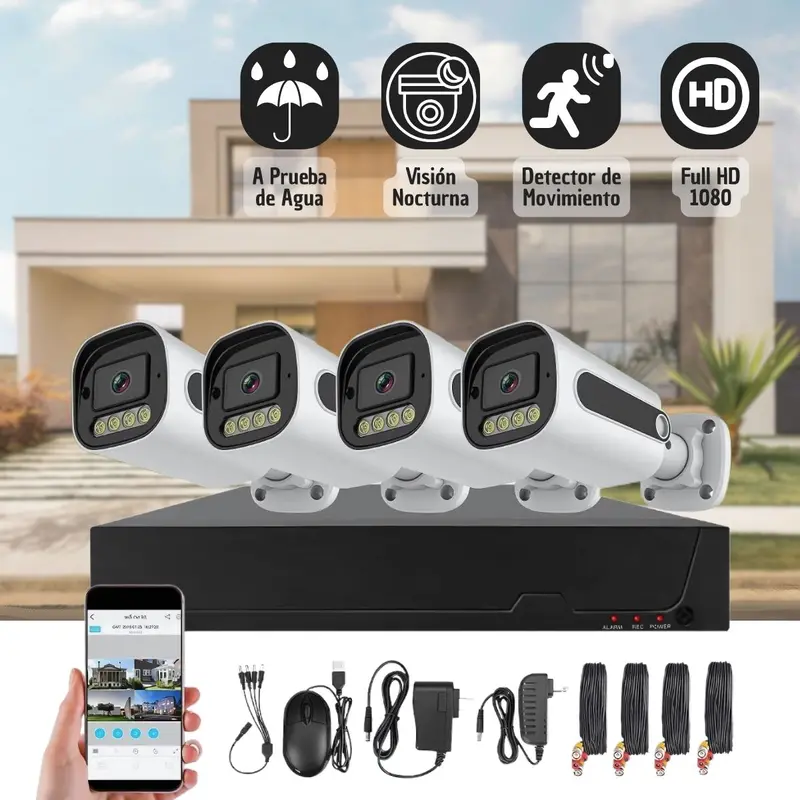 4-Pack Hd Cctv Security Cameras – Motion Detection, Night Vision, Ip66 Weatherproof, Wi-Fi + Audio Support 1