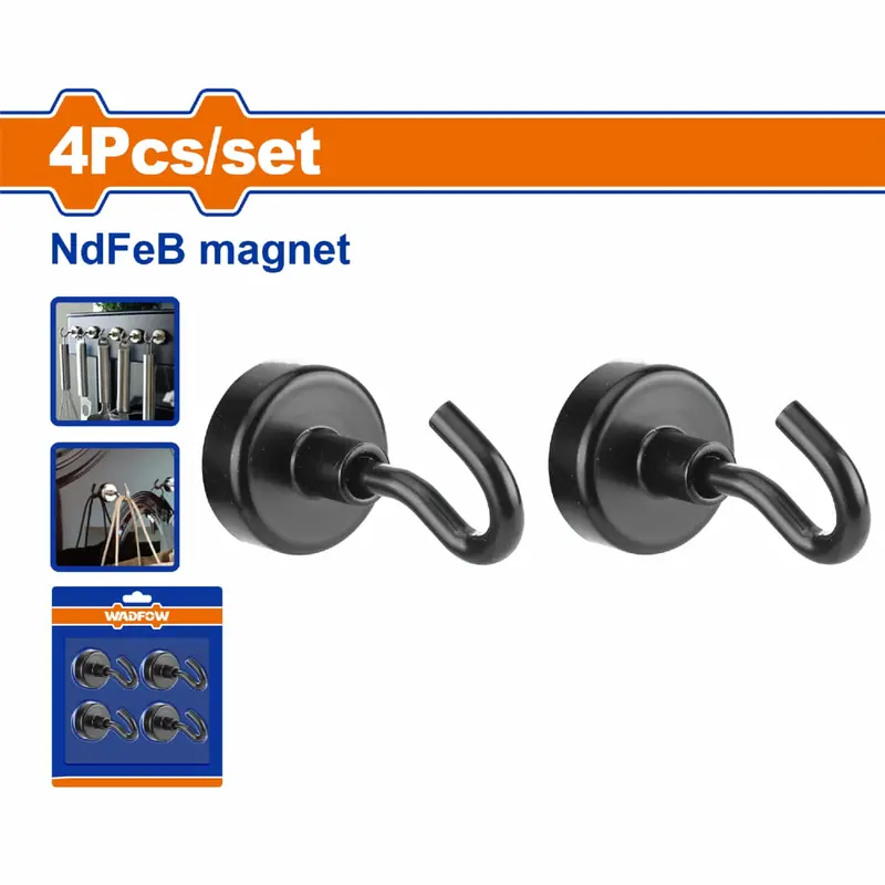 4-Pack Neodymium Magnetic Hooks – 20 Mm Diameter, 3 Kg Holding Force, Black Nickel Finish 1