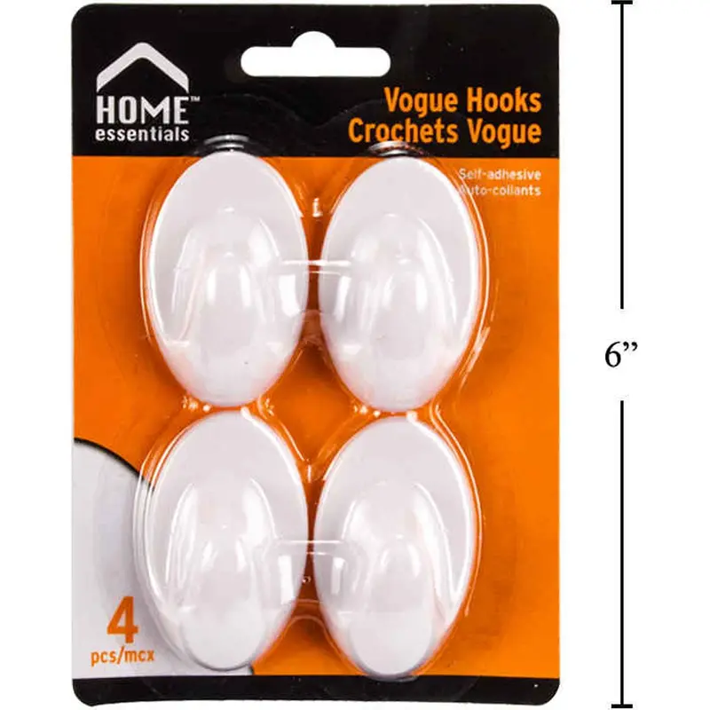 4-Pack Vogue-Style Wall-Mount Plastic Hooks, Self-Adhesive 1