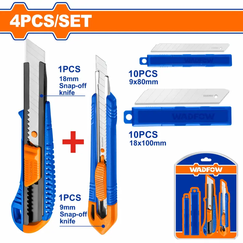 4-Piece Plastic Precision Knives – Abs Handles, 18×100 Mm & 9×80 Mm Blades With Flat Actuator 1