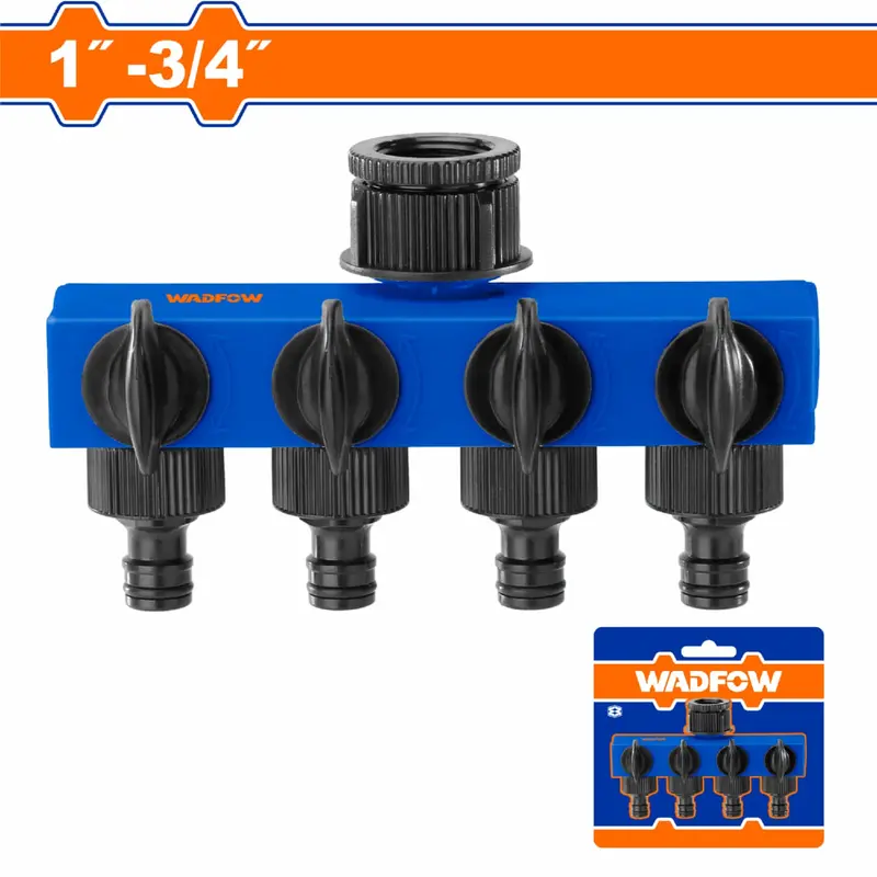 4-Way Abs Water Hose Connector – 1" And 3/4" Threaded Inlets, Durable Plastic Construction 1