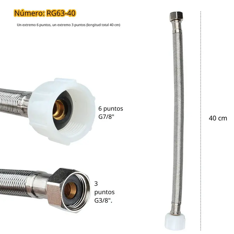 40 Cm Stainless Steel Braided Supply Hose – G7/8” And G3/8” Threaded Fittings 1