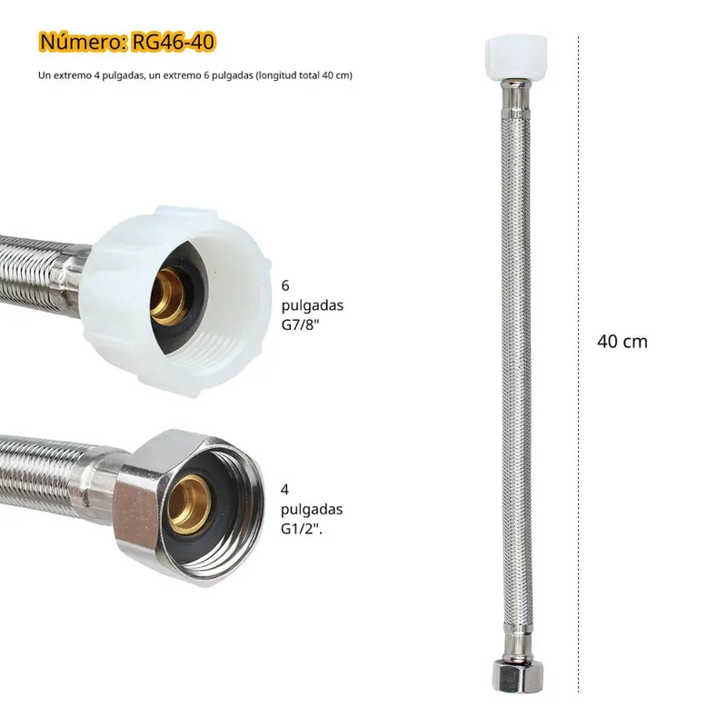 40Cm Braided Stainless Steel Supply Hose – G1/2" And G7/8" Threaded Fittings Included 1