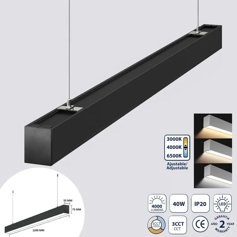 40W Black Linear Pendant Led Light – Cct Tunable, 4000Lm, Daisy-Chainable Up To 20 Units 1