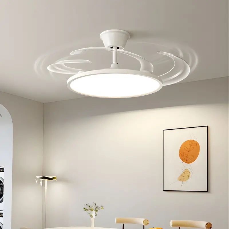 42-Inch Retractable Blade Ceiling Fan With Integrated Led Light – Remote-Controlled Smart Fan (96W + 35W, White, 10–25 M² Coverage) 1