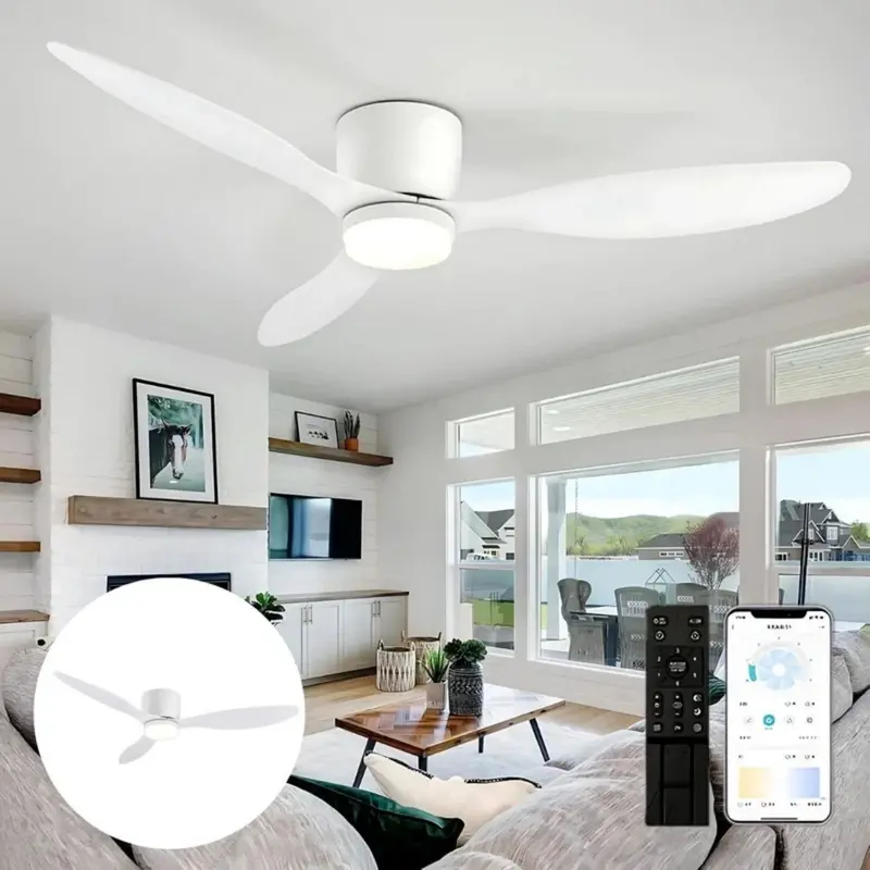 42-Inch White Ceiling Fan With Integrated Light – 3-Color Temperature Remote-Controlled Fan (110V) 1