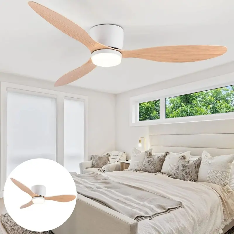 42" Wooden-Finish Ceiling Fan With Integrated Light – 3-Color Temperature Remote-Controlled Fan (110V) 1