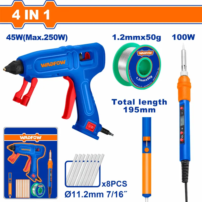 45 W Silicone Gun + 100 W Soldering Iron + 5.5 Mm Aluminum Desoldering Pump – Lead-Free 1.2 Mm Spool Set 1