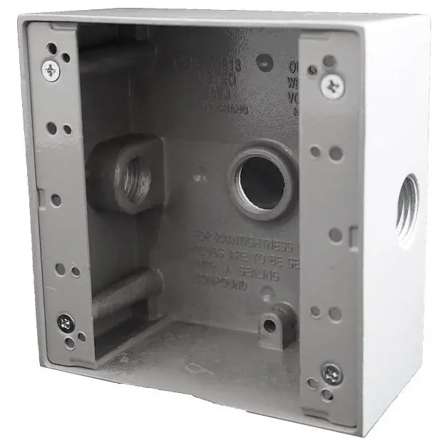 4″×4″ Outdoor Electrical Box – Dual ½″ Entries, 3 Knockouts Each (2-3/16″×4-9/16″×4-9/16″) 1