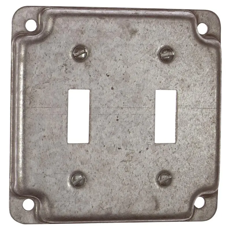 4X4 Metal Cover Plate For Electrical Box – Dual Single-Pole Switch Cutout, Screws Not Included 1