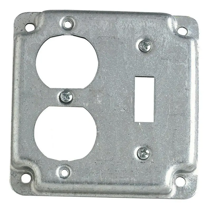4X4 Metal Cover Plate For Electrical Box – Duplex Receptacle And Single-Pole Switch Cutout 1