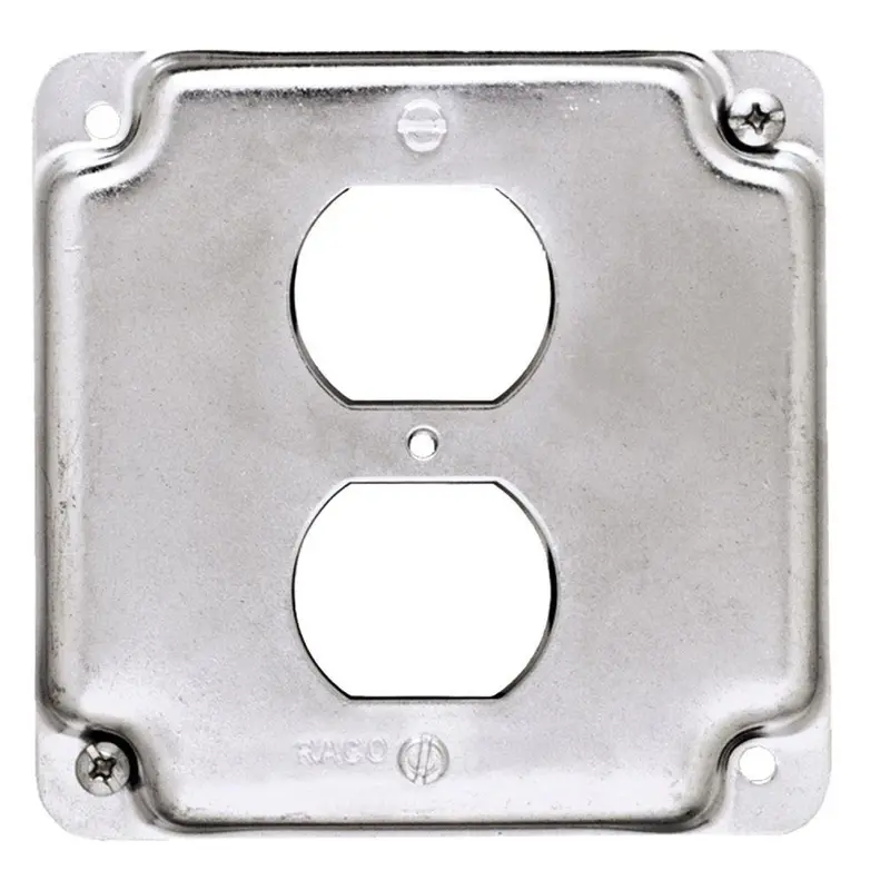4X4 Metal Cover Plate For Electrical Box – Duplex Receptacle Cutout, Screws Not Included 1