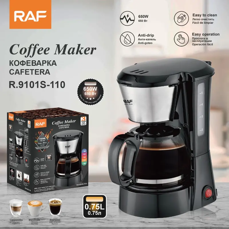 5-Cup Electric Drip Coffee Maker – 650W, Anti-Drip System, Reusable Filter & Glass Carafe (110 V) 1