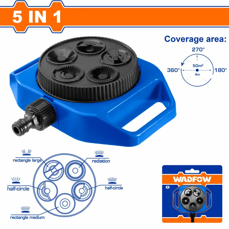 5-In-1 Rotating Garden Sprinkler With 3/4" Threaded Fitting For Outdoor Watering And Lawn Coverage 1