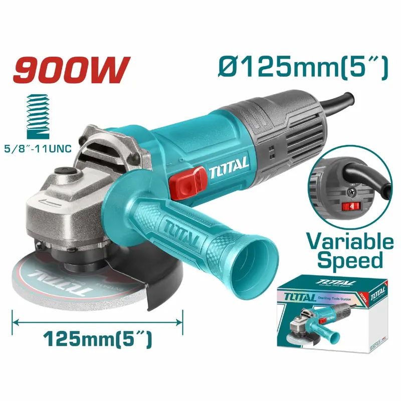 5-Inch Variable-Speed Angle Grinder – 900W, 110–120V, 5000–12000 Rpm, 5/8"–11 Unc 1