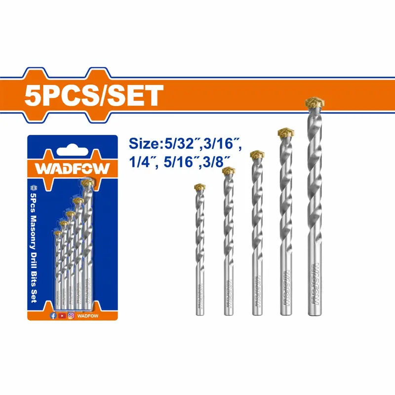 5-Piece Concrete Drill Bit Set – Fractional Sizes: 5/32", 3/16", 1/4", 5/16", 3/8" 1