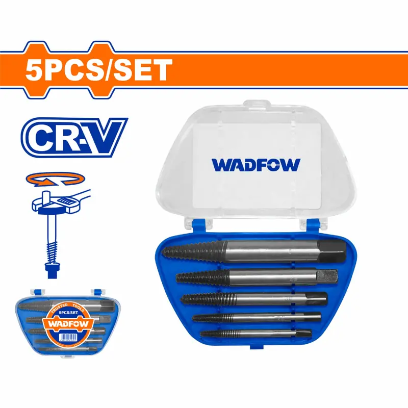 5-Piece Cr-V Screw Extractor Set – Sizes 3–6 Mm & 14–18 Mm, 48–52 Hrc Hardness, Coarse-Thread Design 1