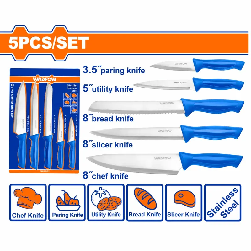 5-Piece Stainless Steel Kitchen Knife Set – Durable Blades With Ergonomic Plastic Handles 1