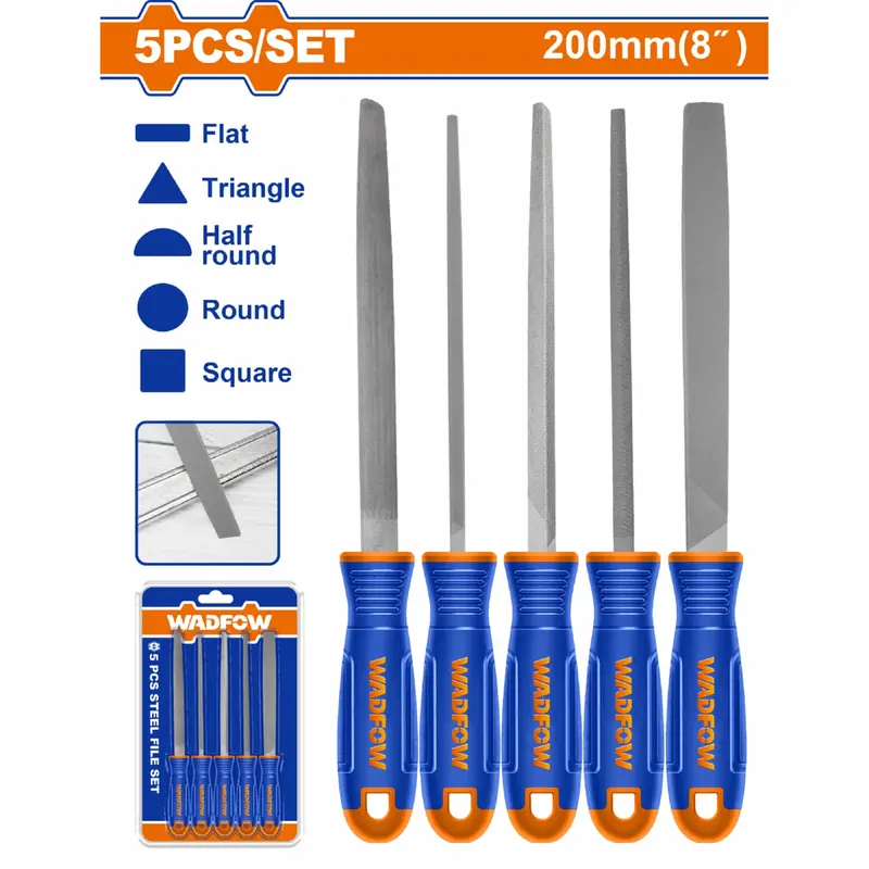 5-Piece Steel File Set – Flat, Round, Triangular, Half-Round, And Square Shapes (8" Length, T12 Steel) 1