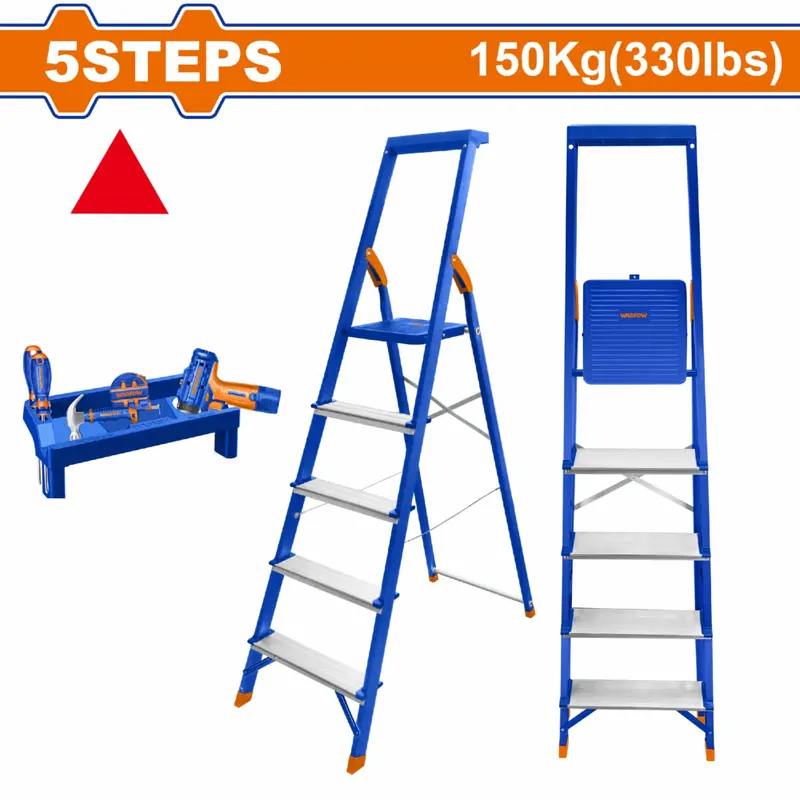 5-Rung Steel-Aluminum Step Ladder – 150Kg Max Load, 106.4Cm Max Working Height 1