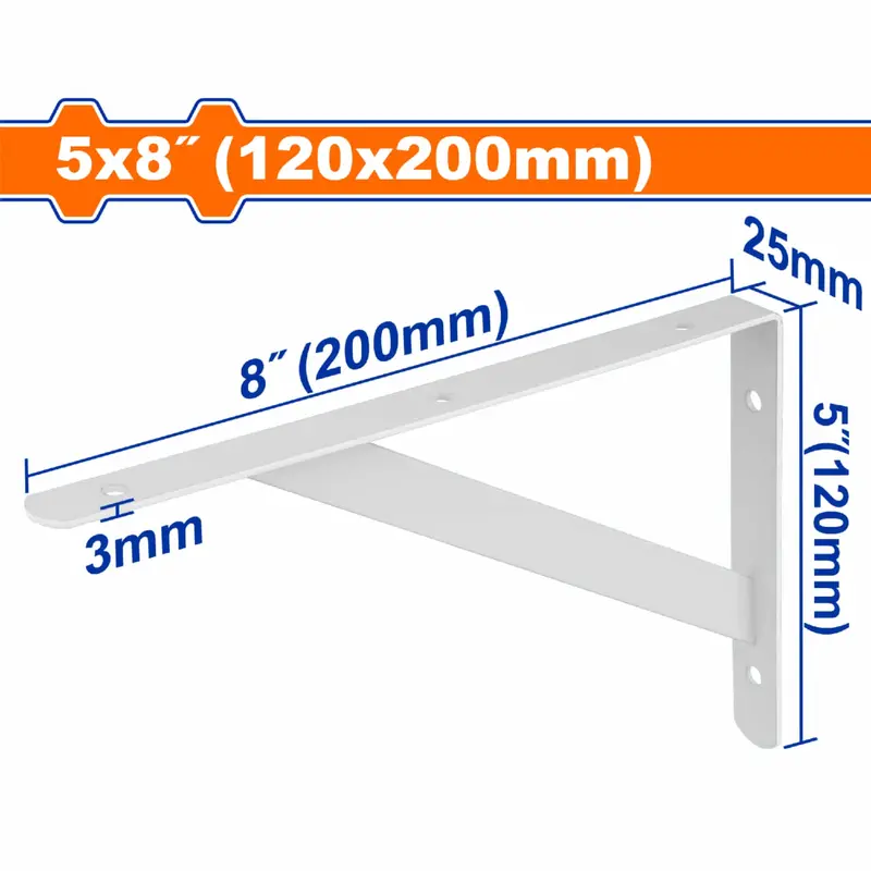 5" X 8" Extra-Strength Shelf Bracket – 3 Mm Steel, 100 Kg Load Capacity, 6-Mount System 1