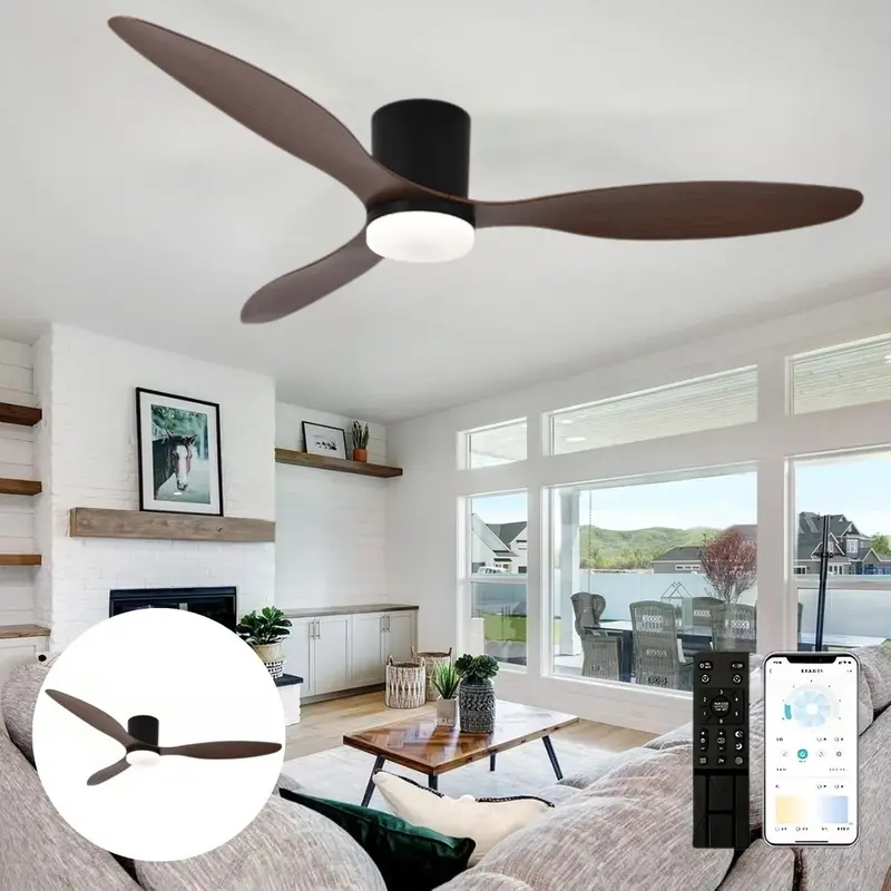 52-Inch Wi-Fi + Remote Ceiling Fan With Dimmable 3-Tone Light – App-Enabled Smart Fan (110V, Chocolate) 1