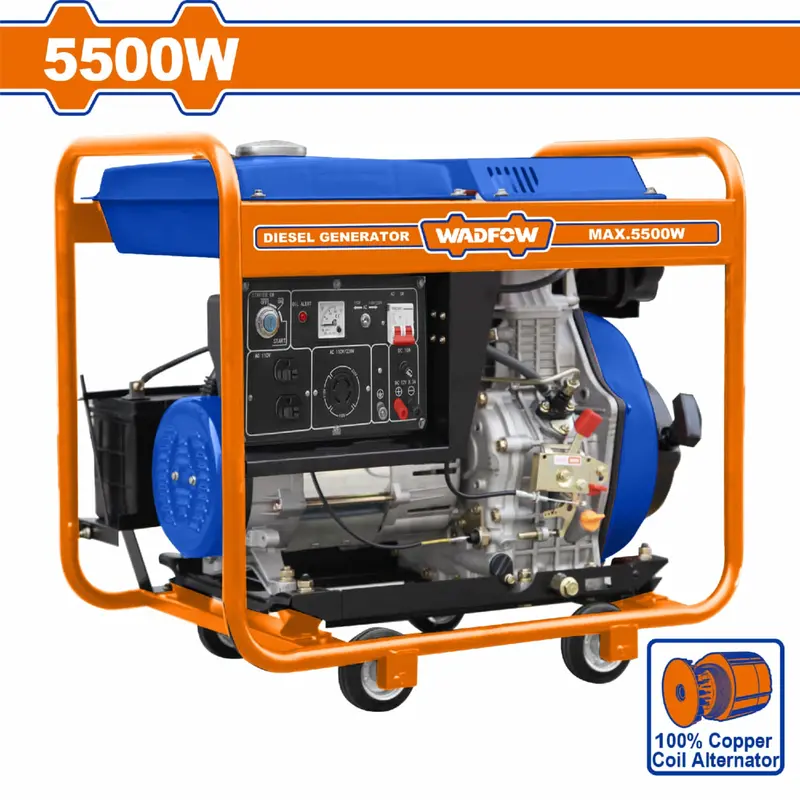 5500 W Air-Cooled Diesel Generator – 9 Hp – Electric Start – 110/220 V, 60 Hz – 15 L Fuel Tank – Copper-Wound Alternator 1