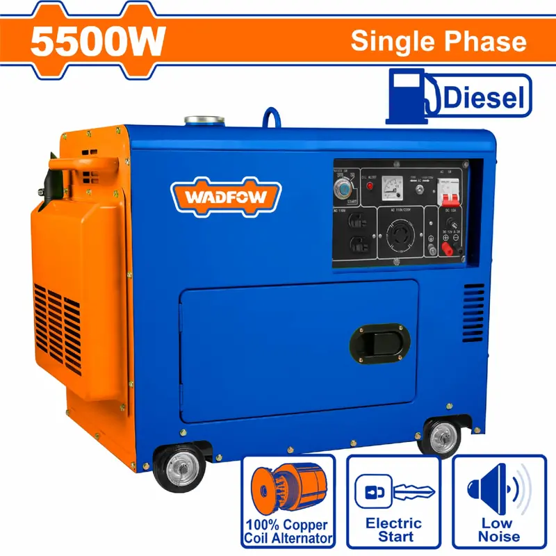 5500W Silent Single-Phase Diesel Generator – 9Hp Electric Start, 17L Copper-Wound Alternator 1