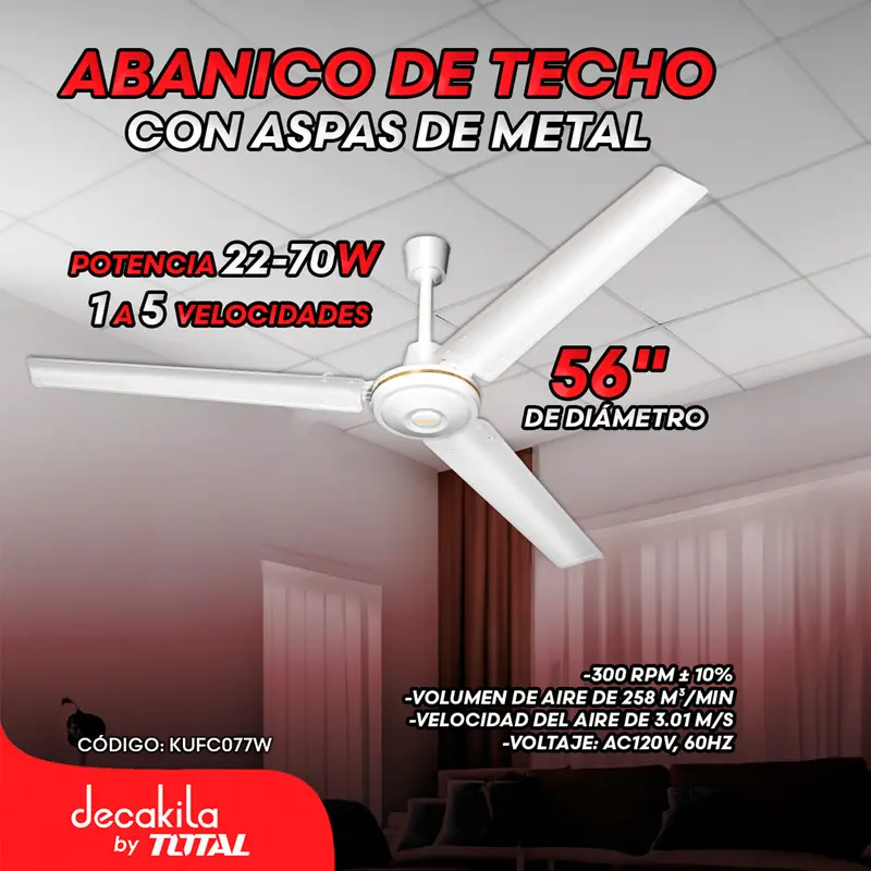 56-Inch Metal-Blade Ceiling Fan – Adjustable 1–5 Speeds, 22–70W Power Range 1