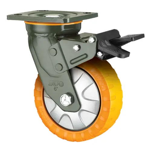 6-Inch (150 Mm) Heavy-Duty Sanson Swivel Castor With Brake – 600 Kg Load Capacity, Polyurethane (Pu) Wheel 1