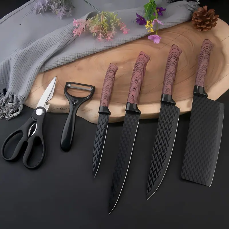 6-Piece Professional Kitchen Knife Set – Includes Chef’S Knife, Paring Knife, Santoku, Shears & Peeler 1