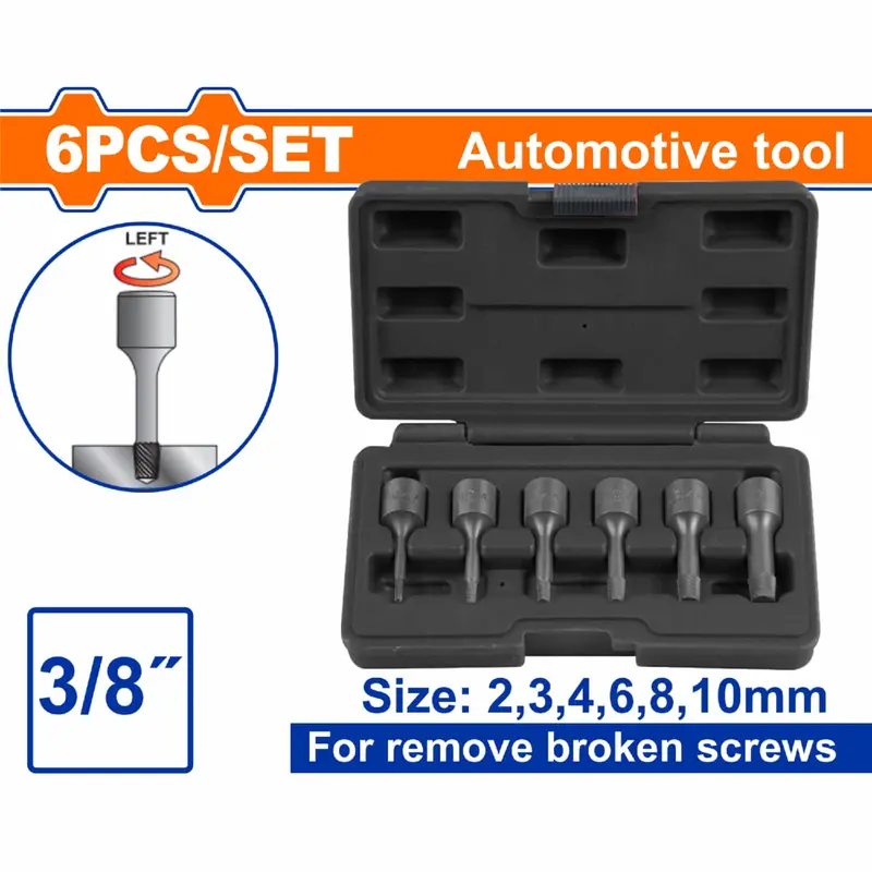 6-Piece Spiral Extractor Set – 3/8" Drive, Reverse-Thread Design, 2–10 Mm Bolt & Screw Removal 1