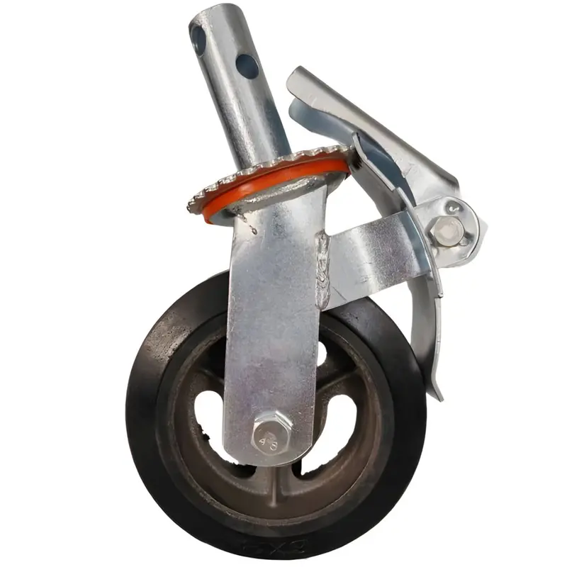 6" Scaffold Caster Wheel – Industrial Metal-Core Castor With Rubber Tread And Built-In Brake 1