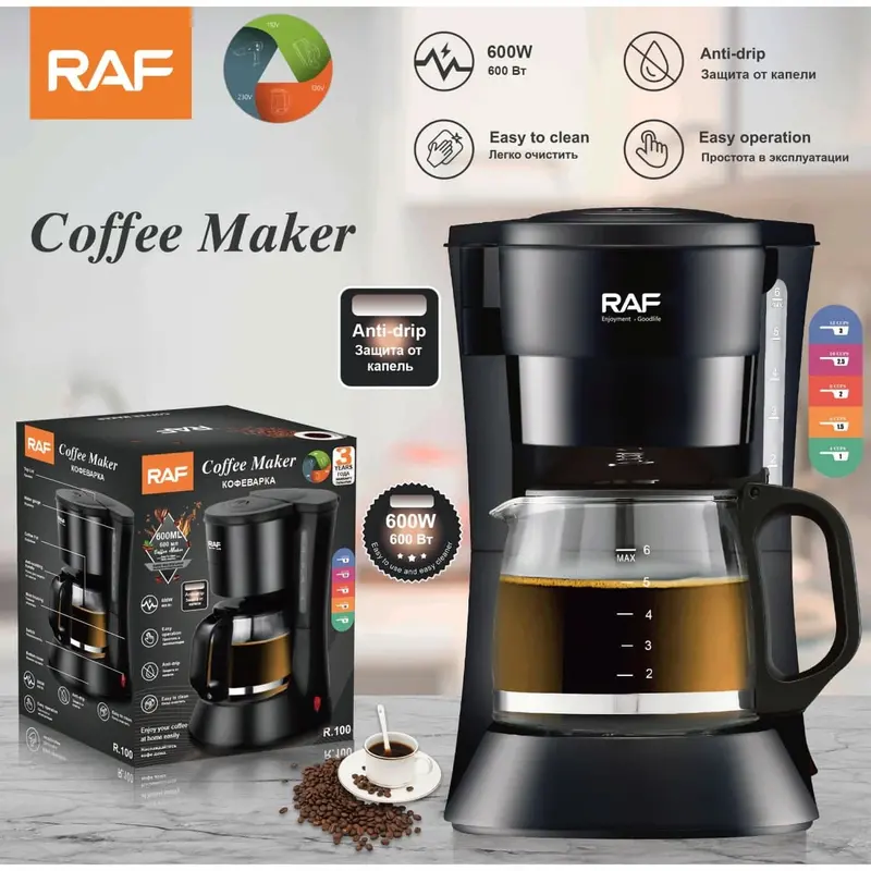 600W Electric Coffee Maker – 0.6L Glass Carafe, Drip-Free System, 6-Cup Capacity 1