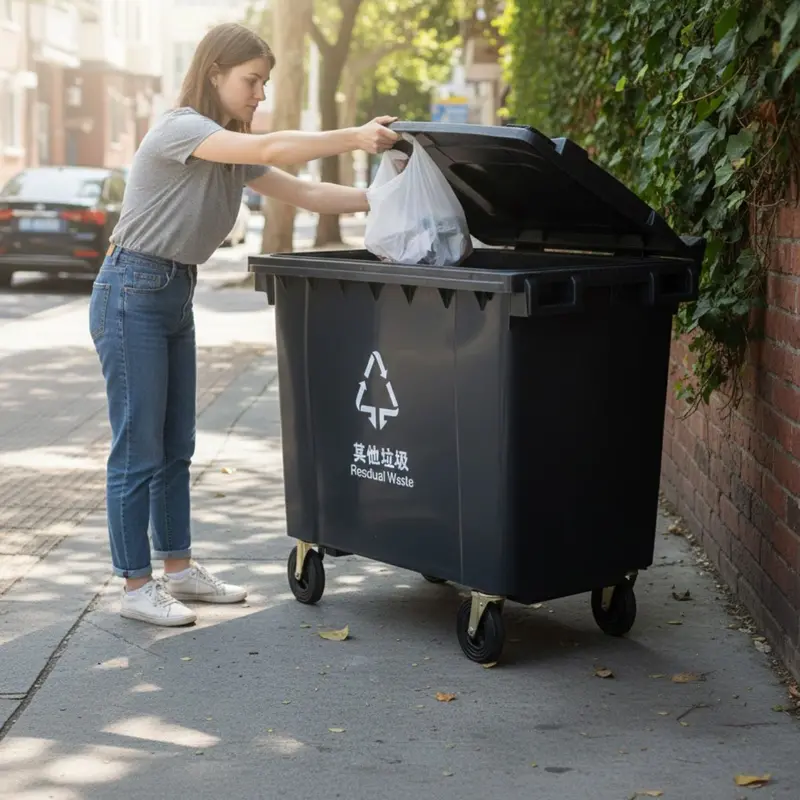 660L Heavy-Duty Wheeled Trash Container – Reinforced Polyethylene Bin With Lid, Black Finish 1
