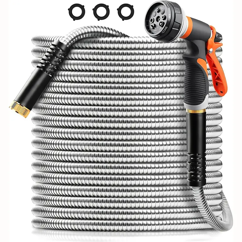 7.5-Meter Stainless Steel Garden Hose – 25Ft With Multi-Function Nozzle, Kink-Resistant Design 1