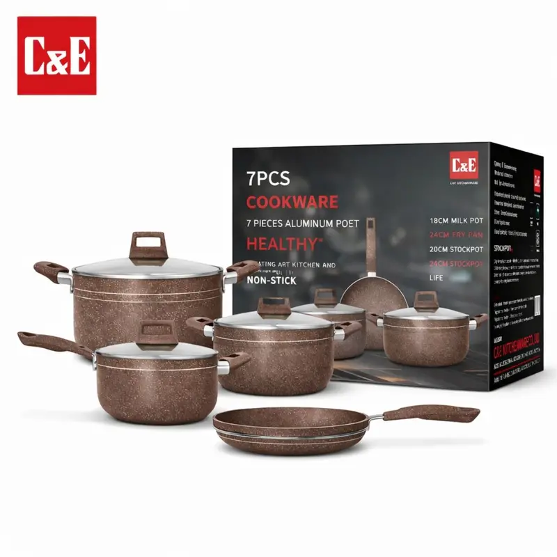 7-Piece Ceramic Non-Stick Cookware Set – Glass Lids, Bakelite Handles, 2.2 Mm Thickness, Chocolate Finish 1