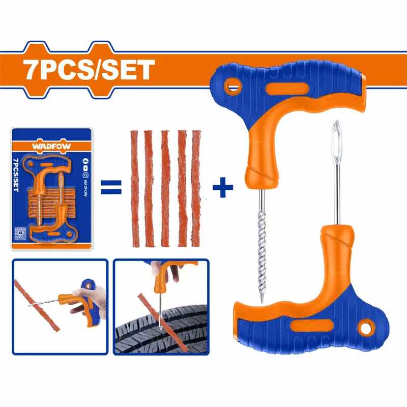 7-Piece Tire Repair Kit – For Cars, Motorcycles & Bicycles, Includes Plugs, Tools & Adhesive 1