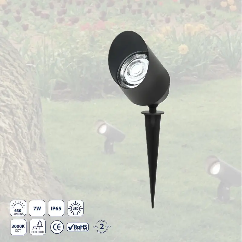 7W Black Garden Stake Light – 3000K, 630Lm, Energy-Efficient Landscape Spotlight 1