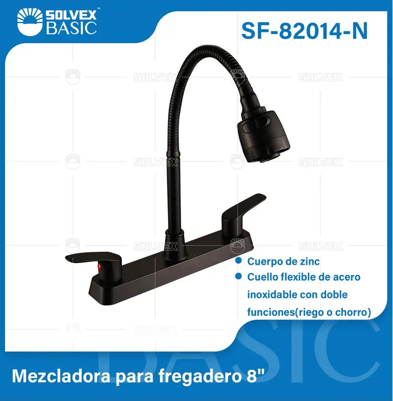 8-Inch Black Kitchen Sink Faucet – Flexible Gooseneck Spout With Dual-Function Spray And Stream 1