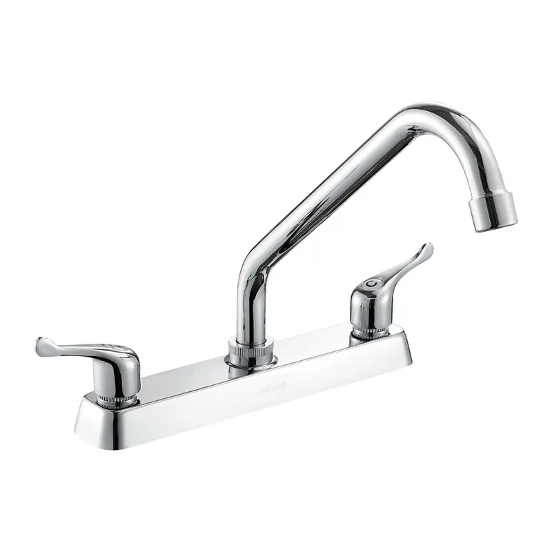 8-Inch Brass Kitchen Sink Mixer Faucet With Lever Handles And Rotating Spout 2