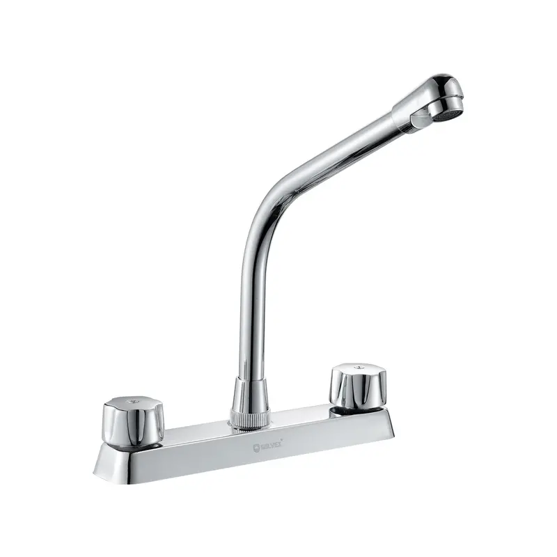 8-Inch Chrome Brass Kitchen Sink Faucet With Full-Rotation High-Arc Spout And Zinc Handle Assembly 2