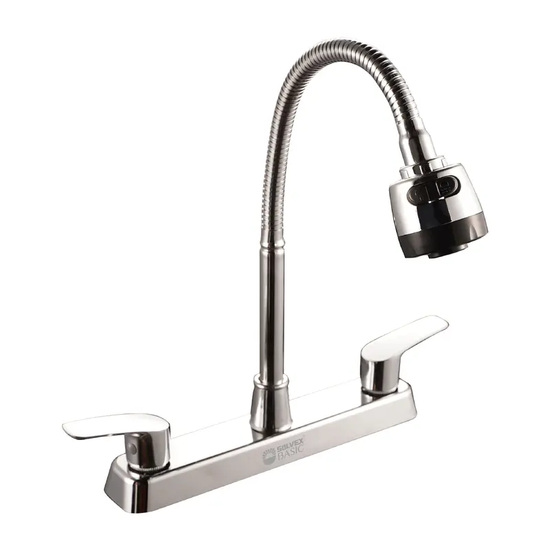 8-Inch Chrome Kitchen Faucet With Flexible Neck And Dual-Function Spray Capability 2