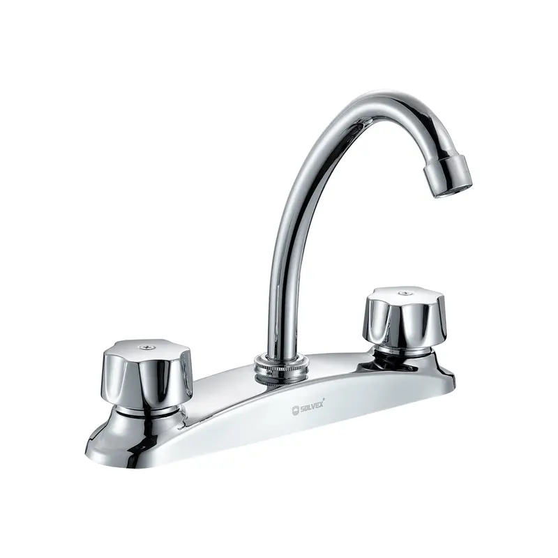 8-Inch Chrome Kitchen Sink Mixer Faucet With Dual Lever Controls And Rotating Spout For Hot & Cold Water 2